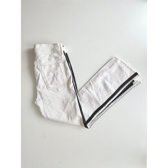 MOTHER The Insider Crop Step Fray White Striped Side Bootcut Jeans, Size 30 - Picture 5 of 16